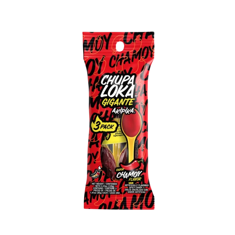 Chupaloka Chamoy 3-Pack Peg Bag, 4.2 oz spicy Mexican candy pouch.