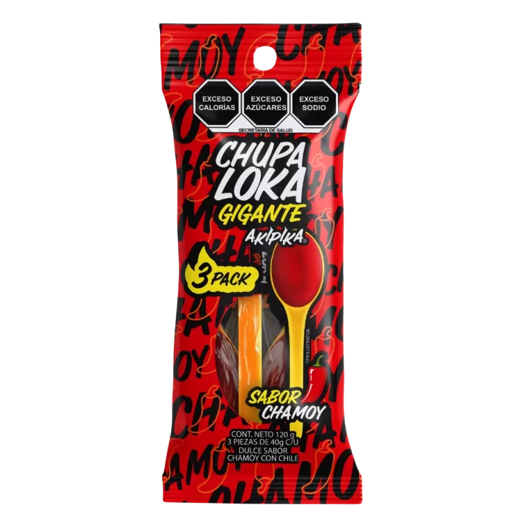 Bolsa 3-Pack Chupaloka Chamoy, 3 cucharotas de 40g Akipika.