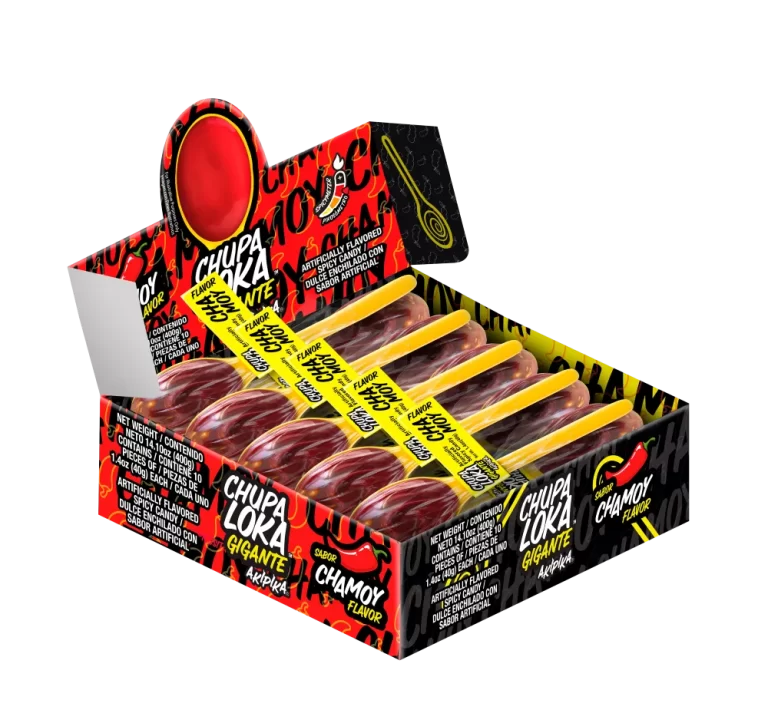 Chupaloka Chamoy Display Box, 10 count 1.4 oz spicy tamarind spoons.