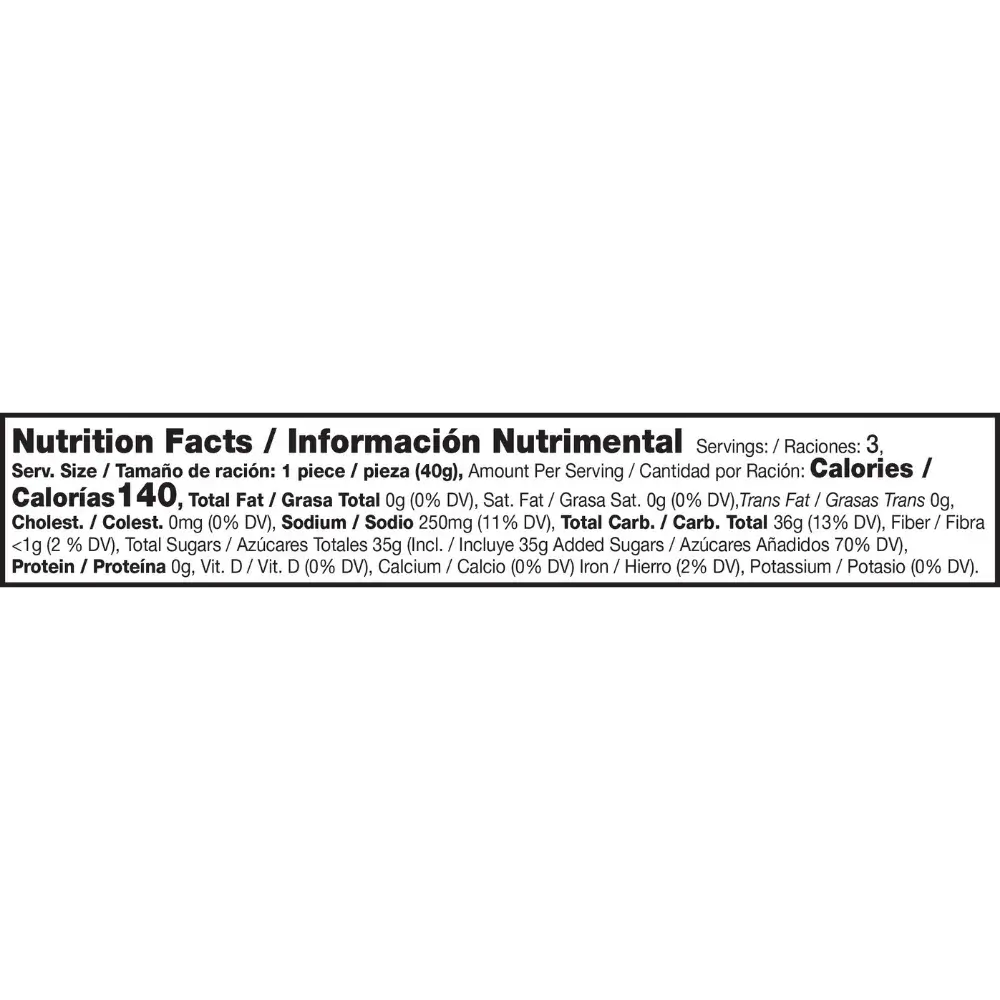 Nutritional facts for Akipika Chamoy flavor spicy spoon.