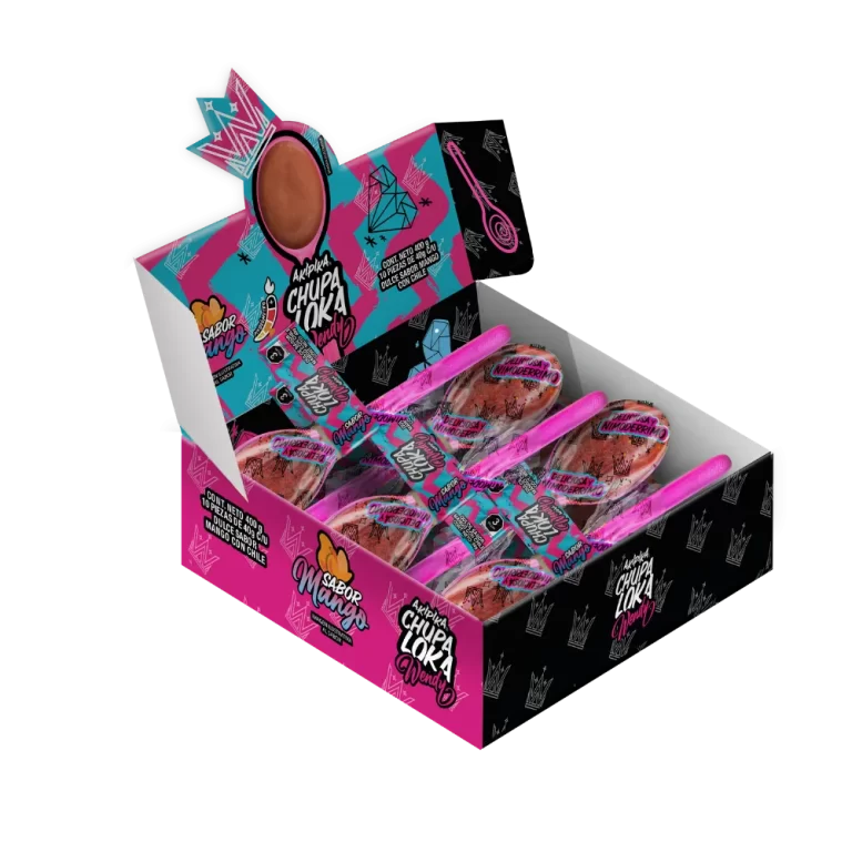 Display Chupaloka Wendy, caja de 10 unidades mango picosito.