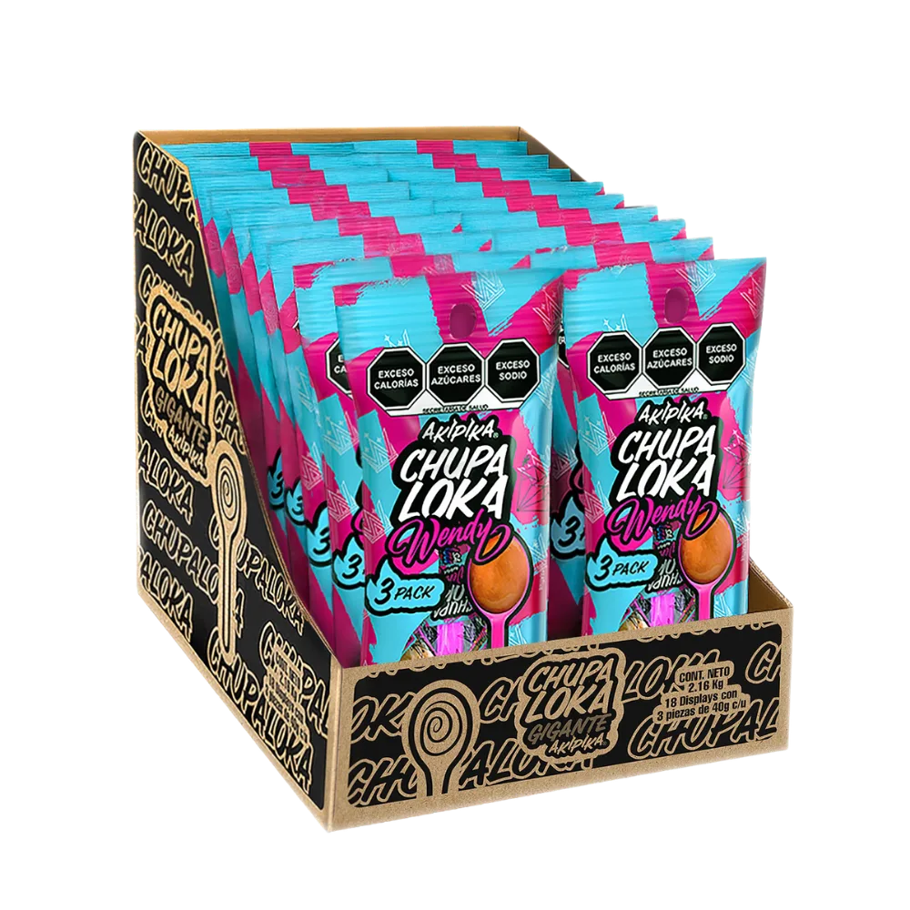 Caja Máster Chupaloka Wendy Akipika con 18 unidades.