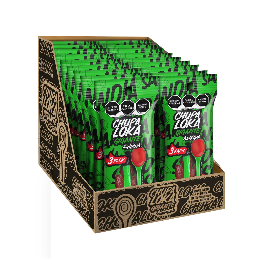 Caja Máster Chupaloka Sandía Akipika con 18 unidades.