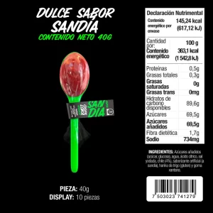 Tabla nutricional e ingredientes de la cuchara gigante Chupaloka sabor sandía.
