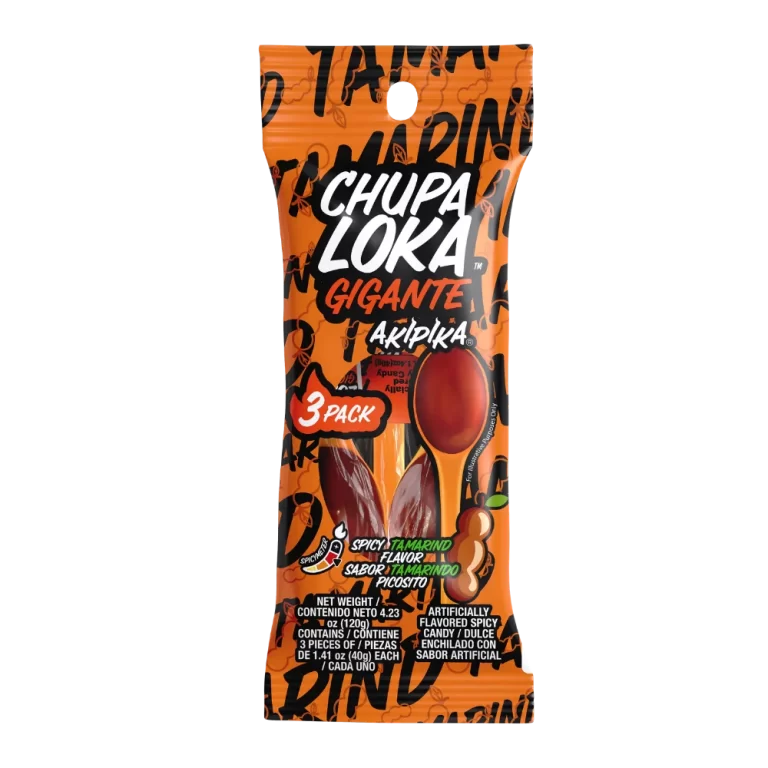 Chupaloka Tamarind 3-Pack Peg Bag, 4.2 oz resealable spicy candy pouch.