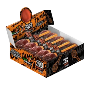 Display Chupaloka Tamarindo, caja exhibidora de 10 unidades de 40g.