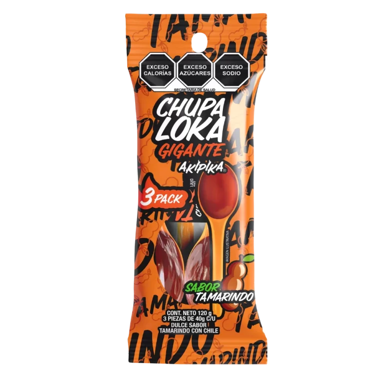 Bolsa 3-Pack Chupaloka Tamarindo, 3 unidades de 40g dulces Akipika.