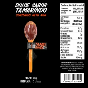 Tabla nutrimental de la cucharota Chupaloka sabor Tamarindo original.