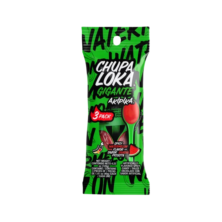Chupaloka Watermelon 3-Pack Bag, 4.2 oz spicy candy peg bag.
