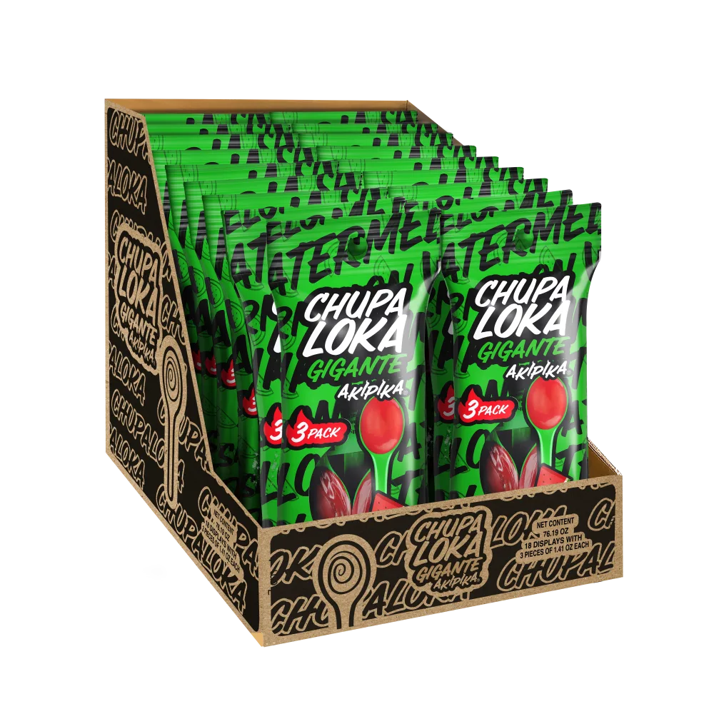 Wholesale Case Chupaloka Watermelon, 18 display count bulk candy.