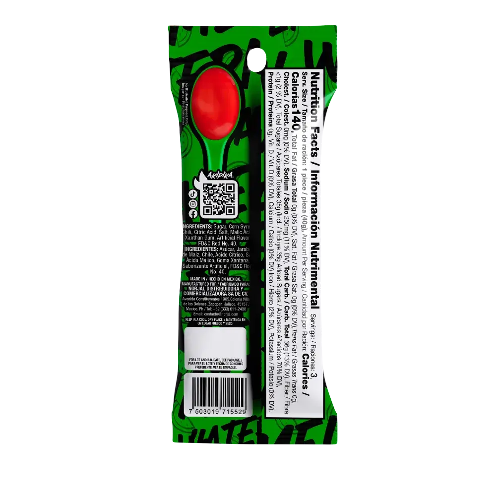 Back view of Akipika Watermelon packaging with manufacturing data.