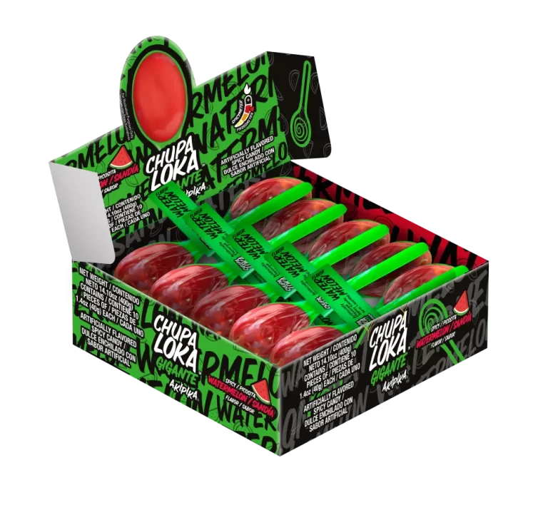 Chupaloka Watermelon Display Box, 10 count 1.4 oz spicy candy.