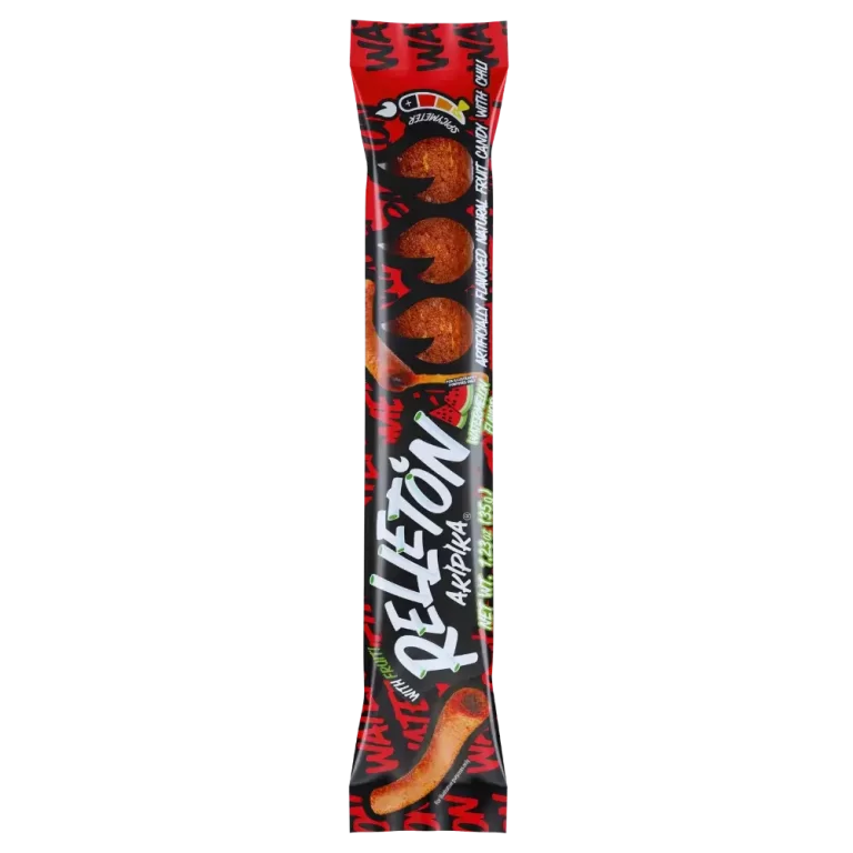 10-unit display box of Akipika Watermelon Relletón candies.