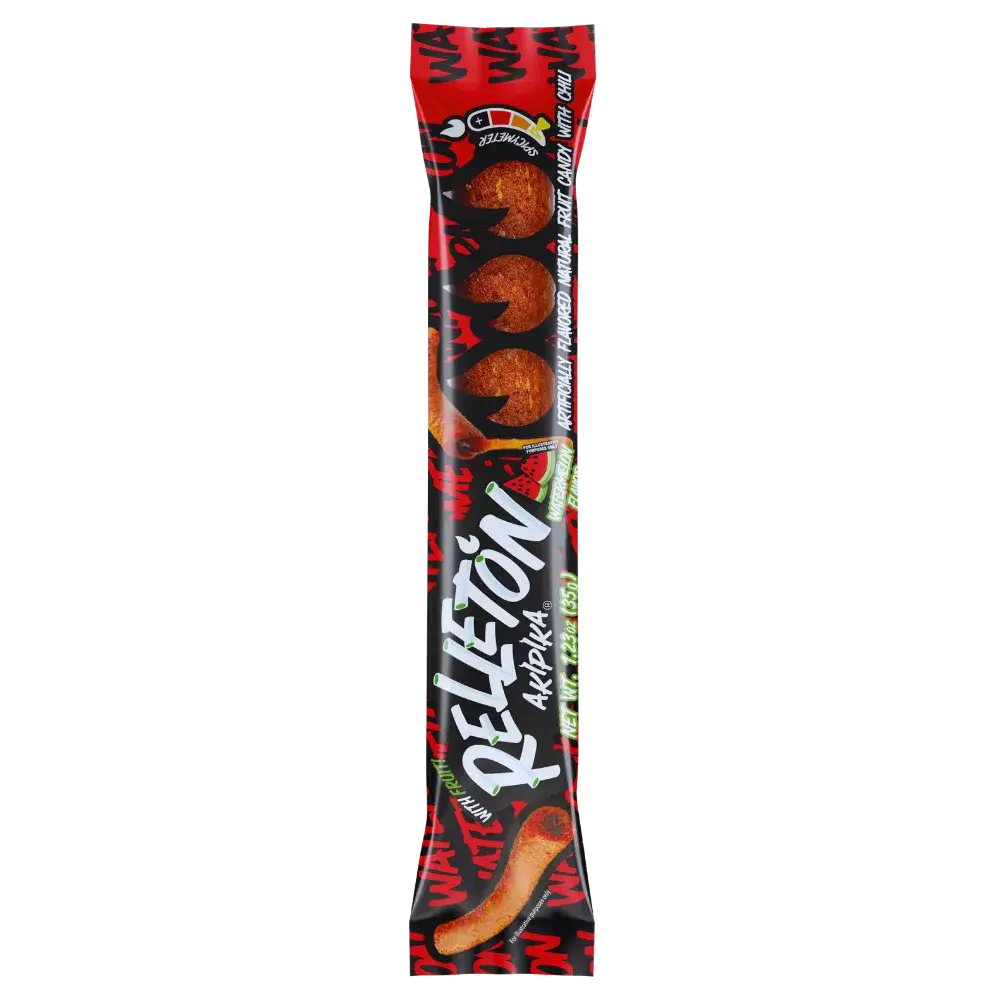 10-unit display box of Akipika Watermelon Relletón candies.